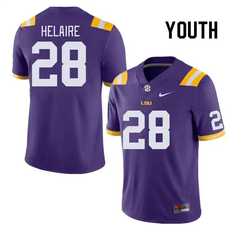 Youth LSU Tigers Cowinn Helaire #28 Purple NCAA Football Jersey